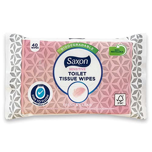 Aldi Toilet Tissue Wipes Biodegradable, Normal/Sensitive, Fresh and Clean with Micellar Water - Fine To Flush (3 Pack - 120 Wipes) (Sensitive)
