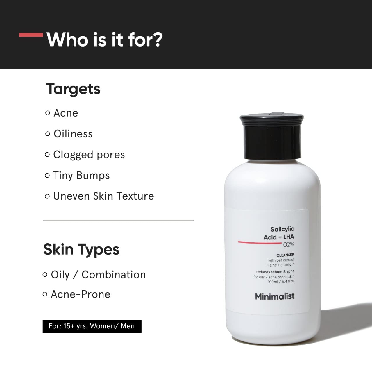 Minimalist 2% Salicylic Acid Face Wash for Oily Skin | Sulphate free, Anti Acne Face Cleanser With LHA & Zinc For Acne or Pimples | Men & Women, 100 ml (Pack of 1)
