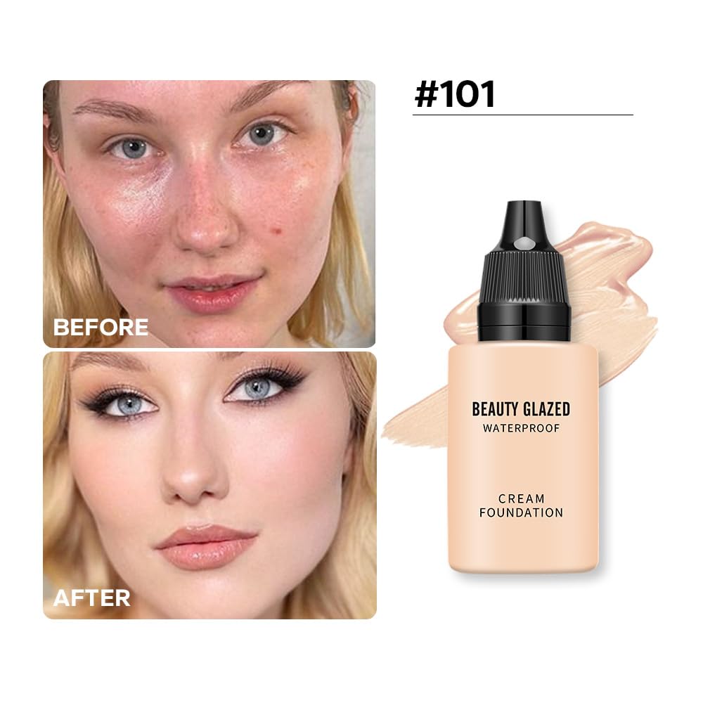 OKAQEE Full Coverage Foundation - Waterproof Cream Face Foundation - Long Lasting Foundation - Buildable Medium Coverage - Natural Flawless Oil-Controlling Leightweight Feel (101 Fair)