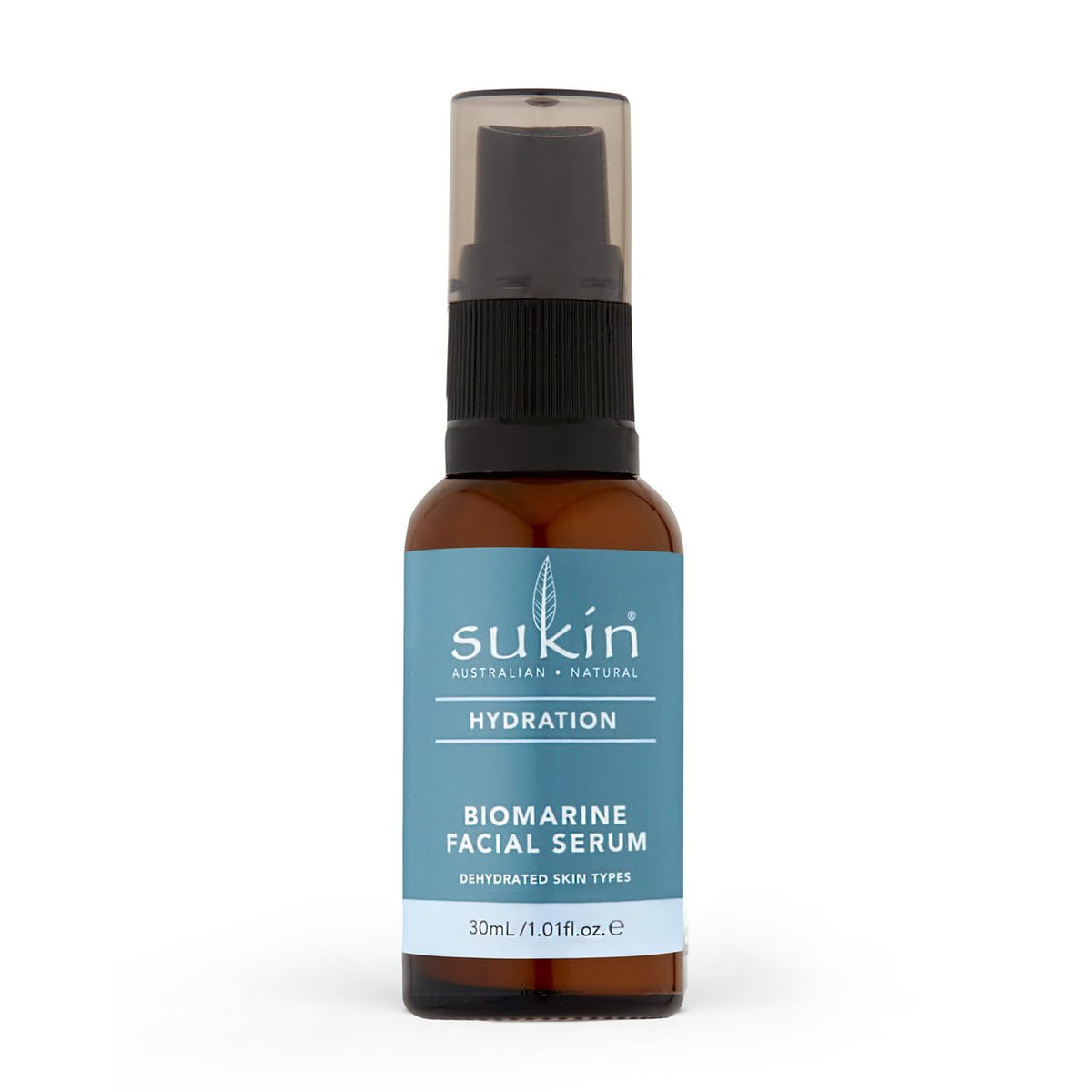 Sukin Hydration Biomarine Facial Serum 30ml - with Hyaluronic Acid & Bio-Marine Sea Algae; cruelty free & vegan friendly - provides intensive moisture and plumps skin.