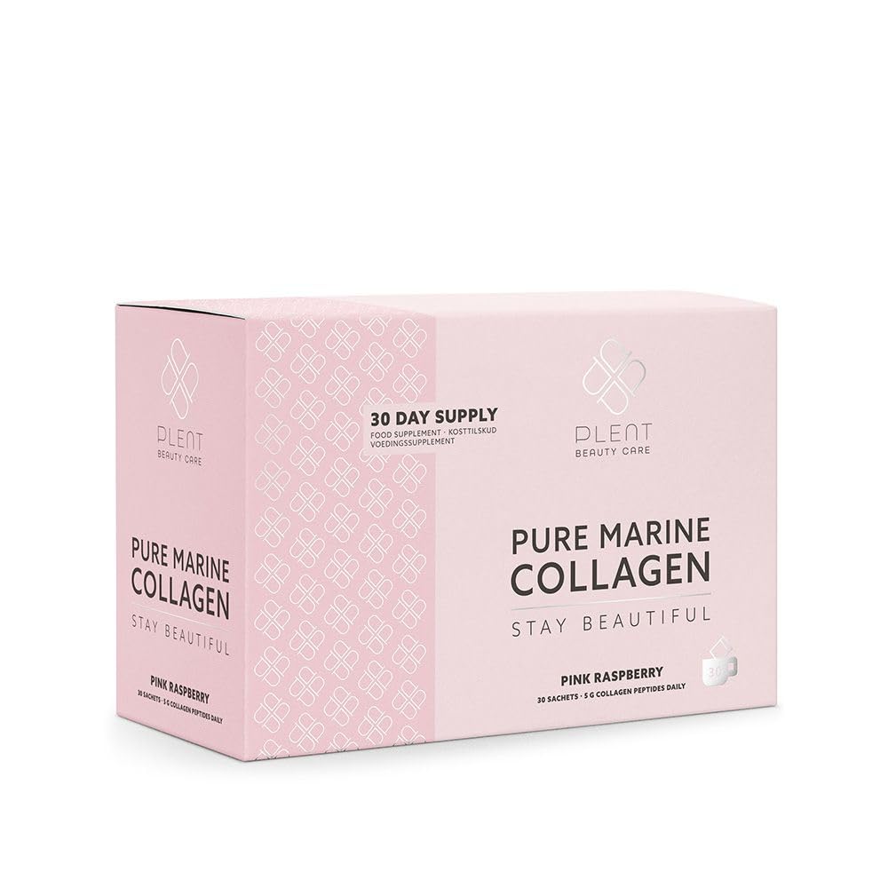 Plent PLENT Pure Marine Collagen Pink Raspberry - Hair, Skin, Nail Support Supplement Marine Collagen peptides - 30 Days Supply Box 30 sachets