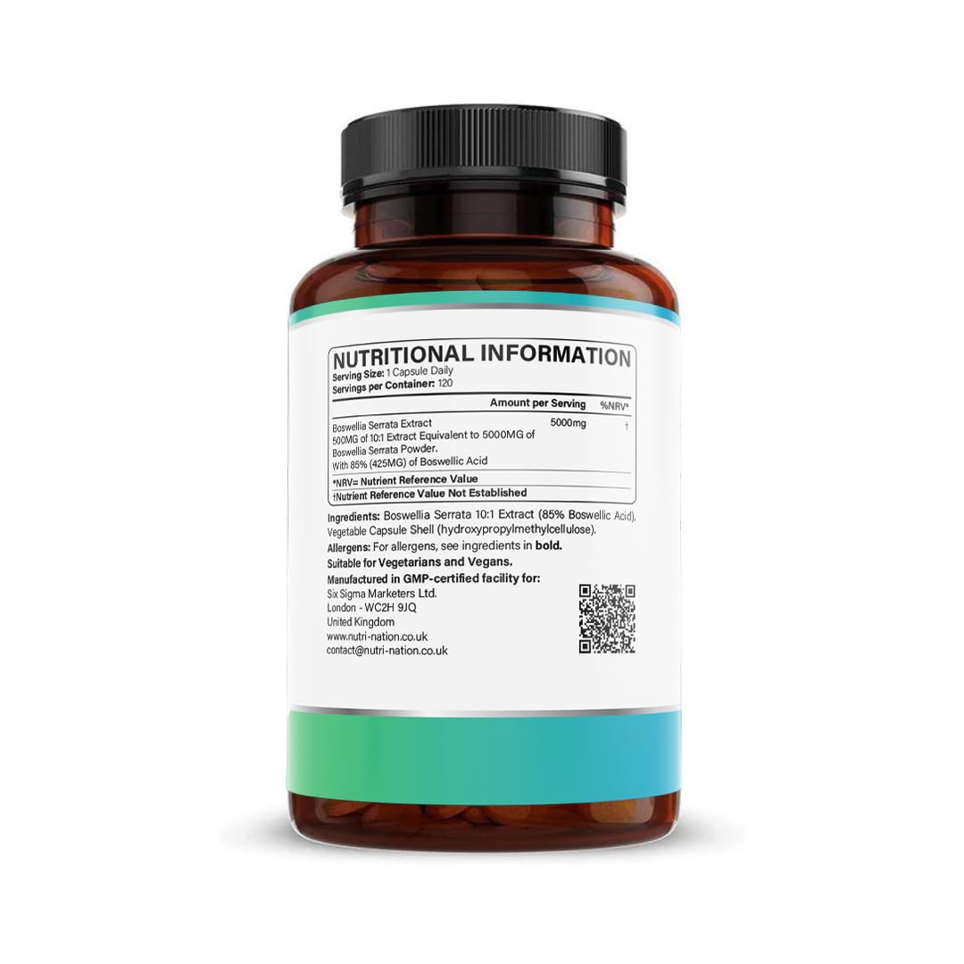 Boswellia Serrata Capsules 5000mg | Market-Leading Boswellic Acid 425mg Per Capsule | 4-Month Supply - 120 Capsules | Joint and Inflammation Support | Vegan, Non-GMO and Third-Party Lab Tested