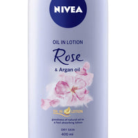 Nivea Rose and Argan Oil Body Lotion 400 ml (13.5 oz) - - goodness of natural oil in a fast absorbing lotion. Dry Skin - India