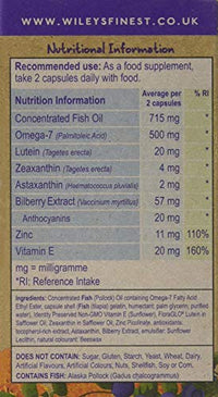 Wiley’s Finest Bold Vision Eye Health and Vision Supplement with Lutein, Zeaxanthin, Bilberry, Omega-7, Astaxanthin plus Vitamin E and Zinc Capsules 60 Count
