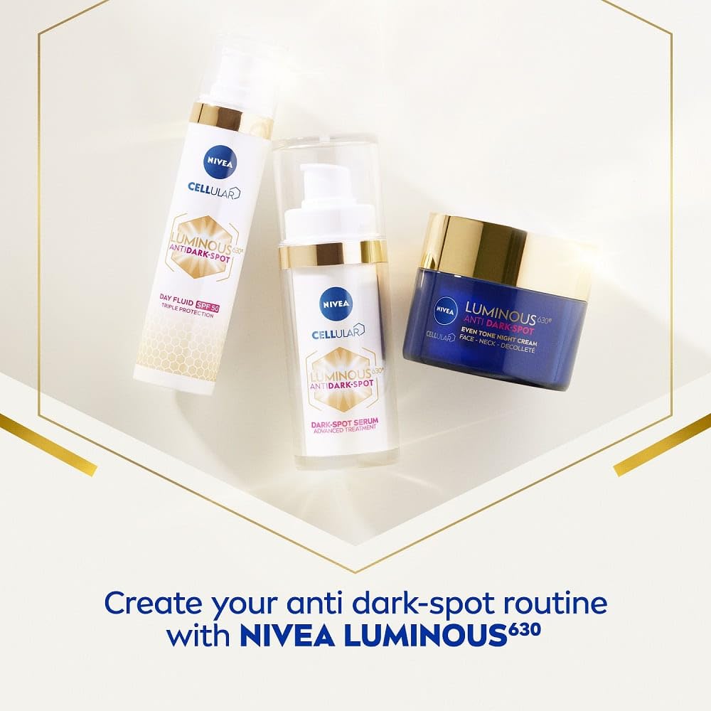 NIVEA Cellular Luminous 630 Anti Dark-Spot Day Moisturiser SPF 50 (40ml), Hydrating Fluid Protects From Dark-Spot Darkening and Photoageing for Smooth, Illuminated Skin