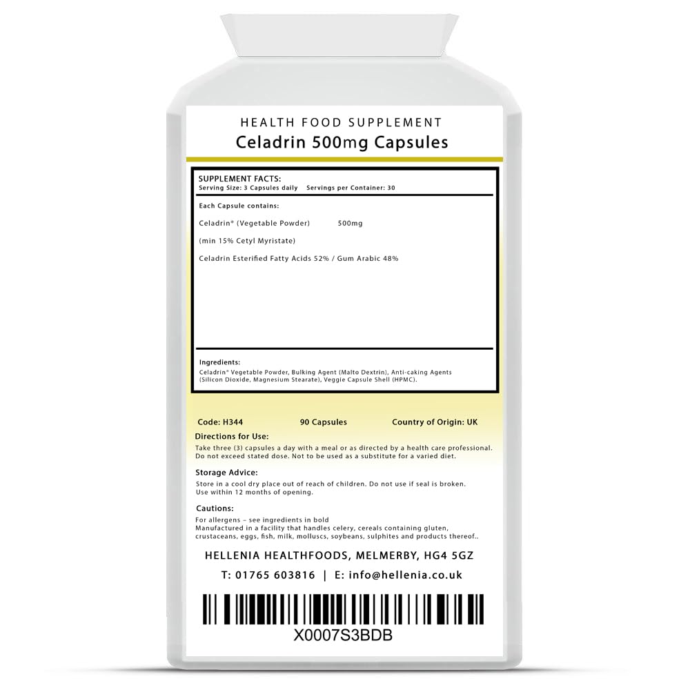 Hellenia Celadrin® 500mg | 90 Capsules | Potent Joint Care Supplement | Vegan Friendly | UK Manufactured