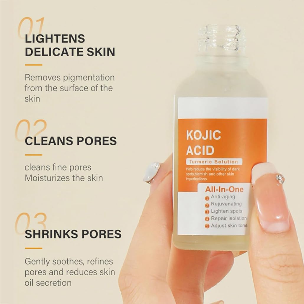 YUYUE-YY Kojic Acid Turmeric Oil Serum Face, Turmeric Oil Face Serum Enriched with Turmeric, Aloe Vera, Seaweed and Goji Berry Extracts to Illuminate Skin Tone, Anti-Aging, Skincare for Man & Women