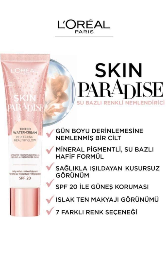 L'ORÉAL L'Oreal Paris Skin Paradise Tinted Moisturiser, Up to 24h hydration, SPF20, 02 Fair, 0.039 kg