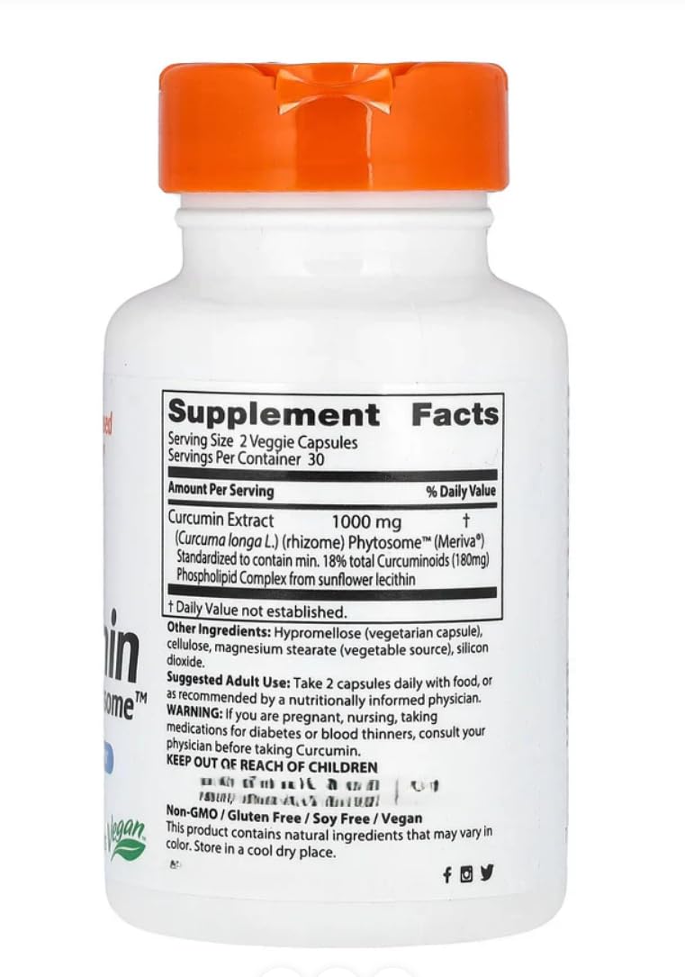 Generic Curcumin Phytosome, Herbal Supplements, Non-GMO, Gluten Free, Soy Free, Vegan 60 Veggie Caps