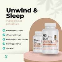 The Ten Percent Club - Unwind & Sleep | Mushroom Complex Capsules | Sleep & Stress Relief Supplement with Ashwagandha, L-Theanine, Bacopa Monnieri, Zinc | Natural Sleeping Aid | 90 Capsules