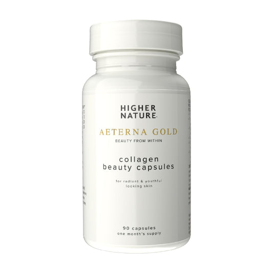 HIGHER NATURE Higher Nature - Æterna Gold Collagen Beauty Capsules - 10 Skin Loving Ingredients - Hydrolysed Marine Collagen - Vitamin C - Responsibly Sourced - 90 Capsules