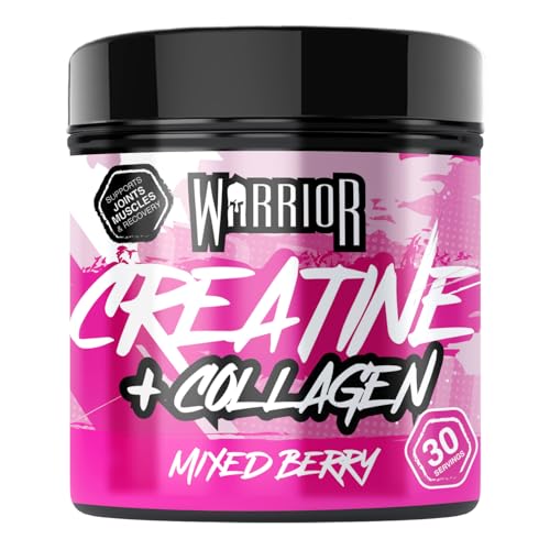 Warrior Creatine Monohydrate + Collagen Powder 270g - Pure Hydrolysed Peptides (Bovine) - Supports Muscle Recovery - Workout Supplement for Women and Men (not Tablet) - 30 Servings (Mixed Berry)