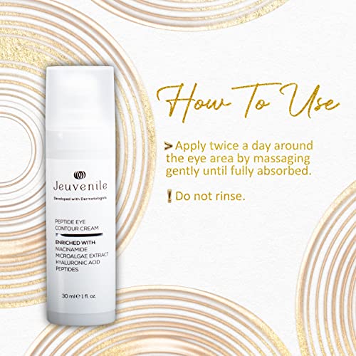 Jeuvenile Peptide Eye Contour Cream, Reduces Dark Circles, Puffiness, and Wrinkles for Youthful, Radiant Skin, Niacinamide, Panthenol, Sodium Hyaluronate, and Antioxidants, for All Skin Types, 30ml