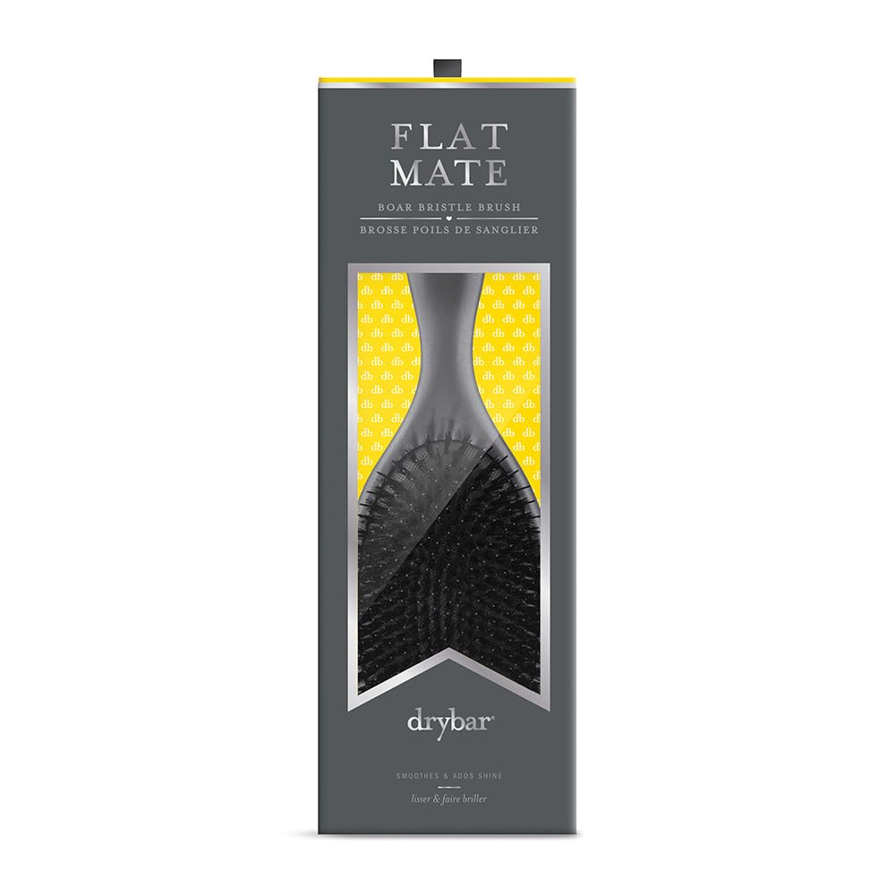 Drybar Flat Mate Boar Bristle Brush - Handcrafted, Premium Boar & Nylon Bristles, Lightweight Beechwood, Adds Shine & Conditions, All Hair Types, Grey, Women's Adult Hair Brush