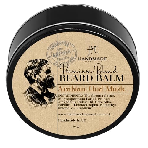 Handmade Cosmetics Beard Balm Sandalwood | Oud Natural Beard Taming Styling, 50ml (Arabian Oud Musk)