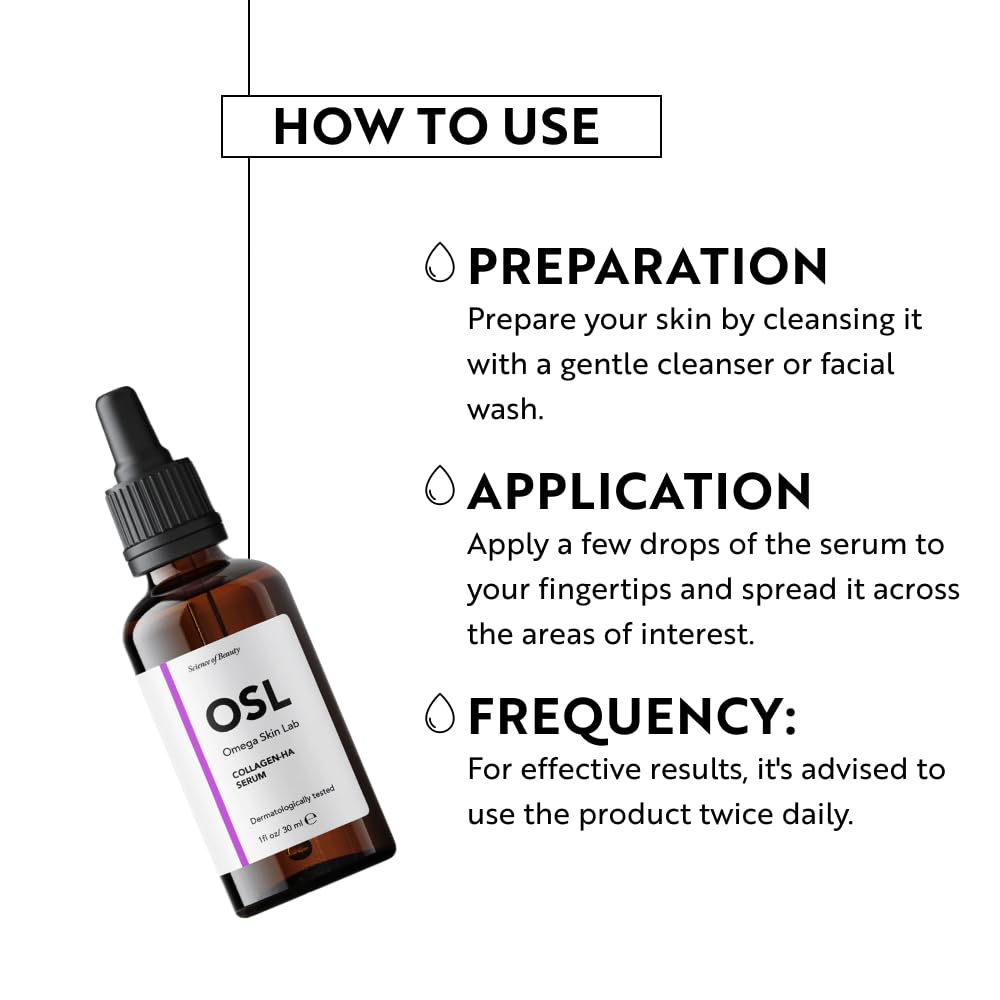 OSL Omega Skin Lab OSL Collagen-HA Serum 30ML - Moisturizing Anti-Wrinkle Hyaluronic Acid & Collagen Face Serum Natural Skin Hydration & Rejuvenation