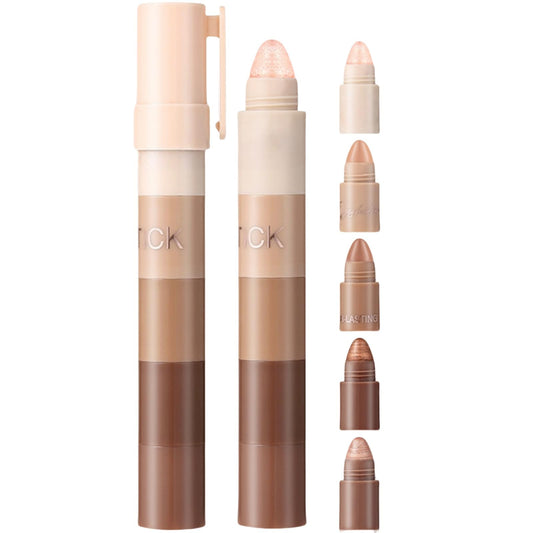 GUOUURR 5 in 1 Lazy Shimmer Eyeshadow Stick - Waterproof, Long-Lasting Creamy Eye Makeup for Natural & Sparkling Looks, Blendable Highlighter for Daily & Party - Eyebag Brightening Eye Shadow Pencils