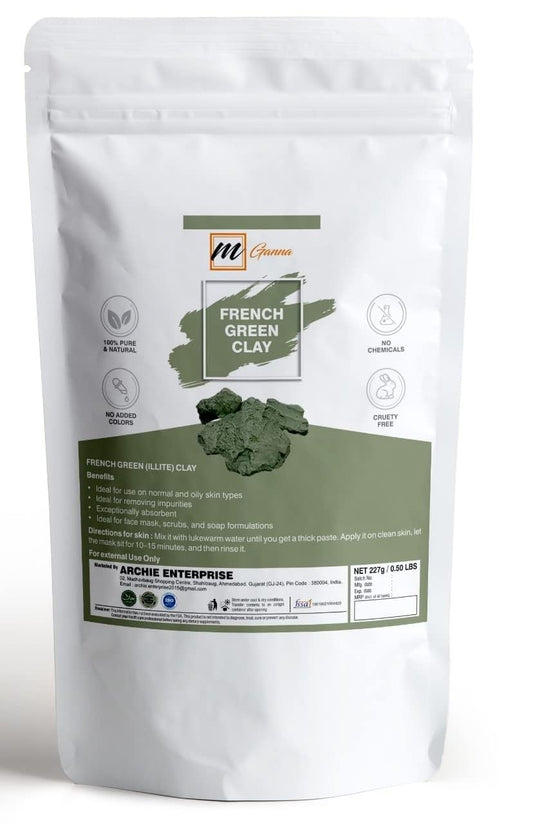 mGanna French Green Clay Powder 0.5 LBS | Illite Montmorillonite Clay for Facial Masks, Creams, Soft Peels and Scrubs, and Soap Making