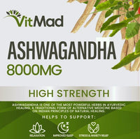 Vitmad Ashwagandha 8000mg, Pure High Strength Ashwagandha Root Extract Withanolides, Mood, Stress, Anxiety, 90 Vegan Capsules