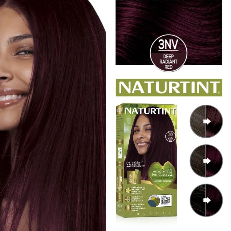 NATURTINT Naturtint Permanent Hair Colour, 3NV Deep Radiant Red, Plant Enriched, Ammonia Free, Long Lasting Grey Coverage and Radiant Colour, Nourishment and Protection