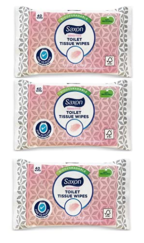Aldi Toilet Tissue Wipes Biodegradable, Normal/Sensitive, Fresh and Clean with Micellar Water - Fine To Flush (3 Pack - 120 Wipes) (Sensitive)