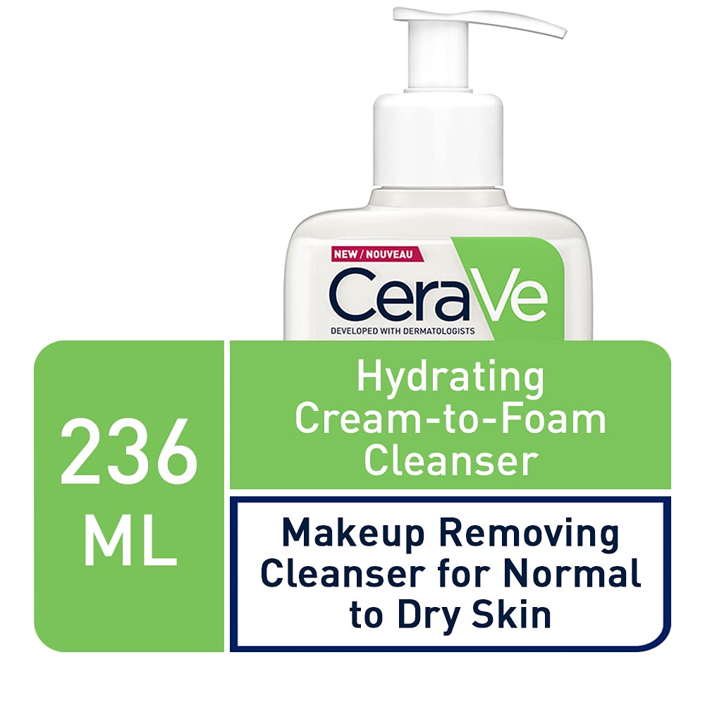 CeraVe Hydrating Cream - to - Foam Cleanser for Normal to Dry Skin with Amino Acids, Hyaluronic Acid and 3 Essential Ceramides, 236 ml
