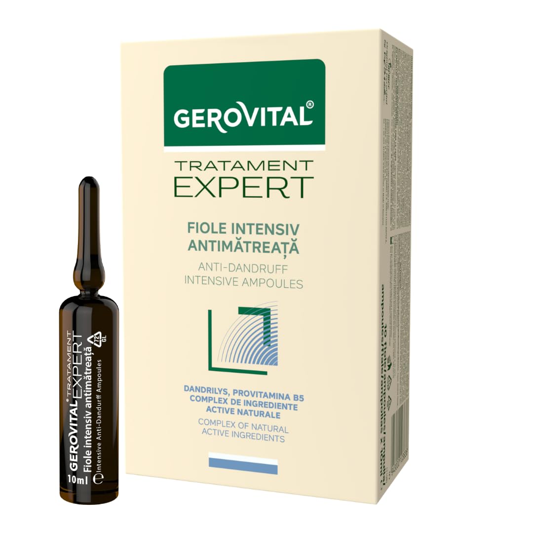 GEROVITAL Gerovital Tratament Expert Intensive Anti-Dandruff Vials – Treatment for Dry & Oily Dandruff with Dandrilys & Provitamin B5, Soothes & Moisturises for Healthy Scalp, 10 Ampoules x 10ml