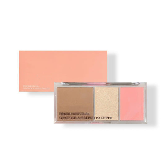 OKAQEE 3 In 1 Highlighter & Contour & Blusher Palette - Long-Lasting Powder Baked Makeup Set - Versatile Highlighter Makeup Palette for Shaping & Glowing Effect - Smooth Blush Glow Matte Natrual Makeup