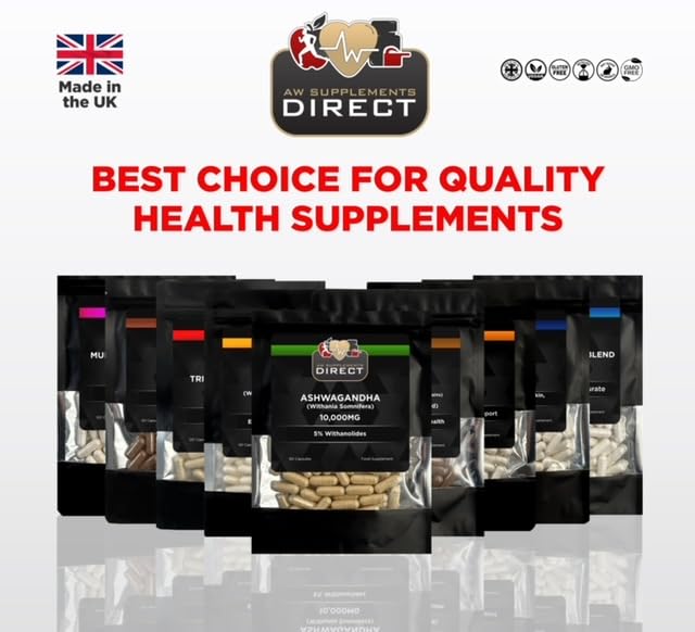 AW Supplements Direct AW Ashwagandha | 60 Ashwagandha High Strength Capsules - 500mg Ashwaganda Extract per Capsule | Aswaganda Supplement | Non-GMO Gluten, Allergen & Filler Free | Manufactured in the UK