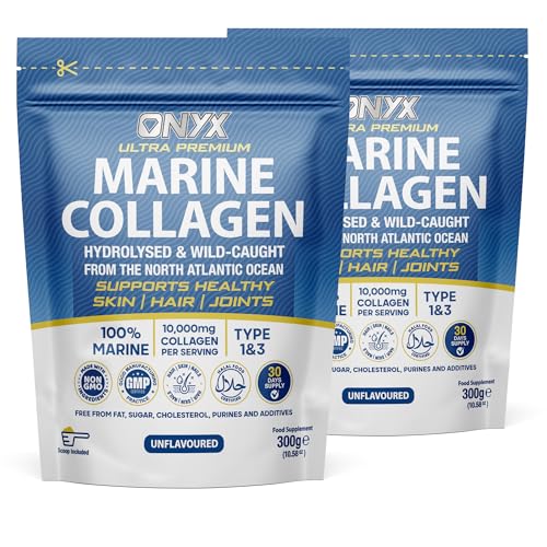 ONYX INGREDIENTS 101 Onyx Marine Collagen Powder 10000mg Type 1 & 3, Wild-Caught Arctic Cod, for Women & Men | Skin, Hair, Muscles, Joints, Bones & Gut Health, Unflavoured