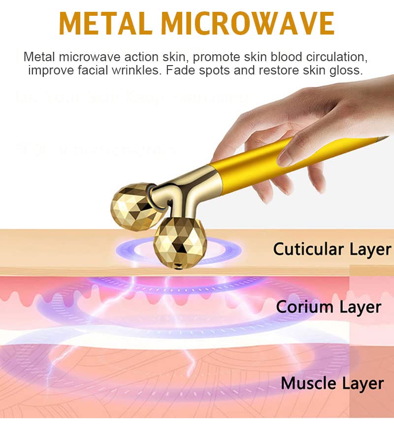 2 IN 1 Face Massager Roller Gold Facial Massager, Electric 3D Face Roller and T Shape Arm Eye Nose Head Massager Instant Face Lift Anti Wrinkles, 19.2X9.8X4.2 cm