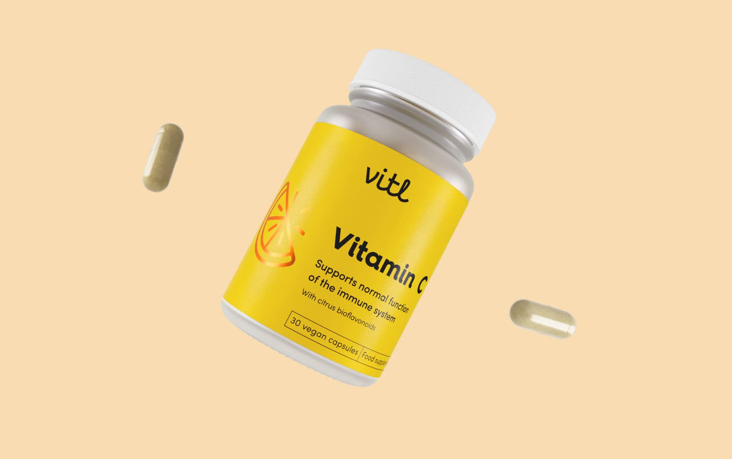 VITL Vitl Vitamin C 500mg Supplement - 30 Vegan Easy to Swallow Capsules - Support Normal Functioning of The Immune System - 1 Month Supply