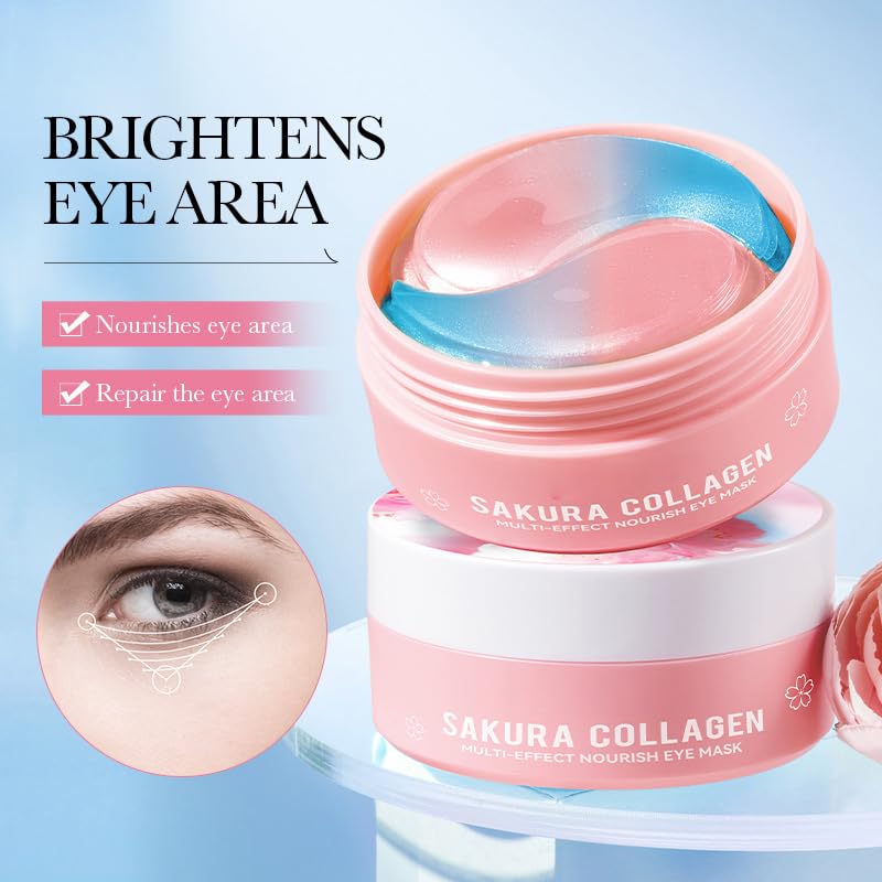 ZQUKAMZ Sakura Eye Masks, 30 Pairs Collagen Gel Under Eye Patches, Crystal Eye Masks Reduce Wrinkles and Dark Circles, Moisturizing & Anti-Aging Reducing Eye Wrinkles Skincare