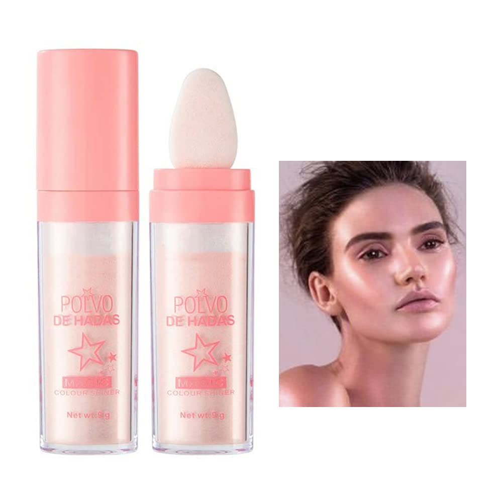 Weixinbuy Highlighter Powder Stick, Polvo De Hadas Glitter Patting Powder Fairy Highlight Powder Smooth Waterproof Three-Dimensional Shimmer, Sparkly Natural Patting Powder for Face Body Eyes Collarbones Glow