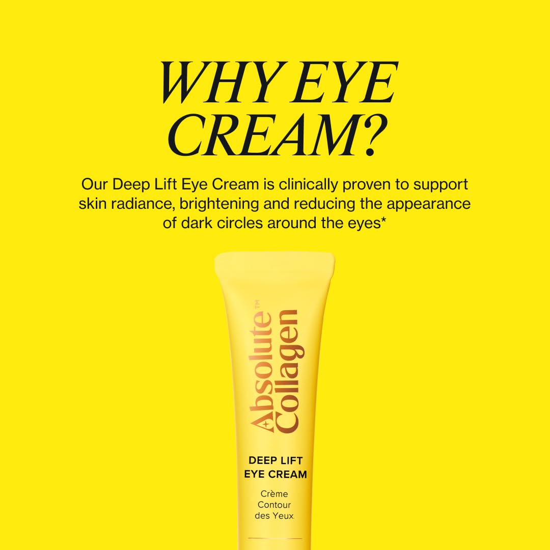 Absolute Collagen Deep Lift Eye Cream 15ml - Radiance Boosting - De-Puff and Brighten Dark Circles - Reduce Appearance of Fine Lines & Wrinkles - Collagen Boosting Anti-Ageing Formula - Firm & Tighten