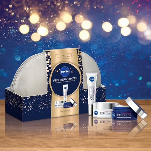 NIVEA Feel Rejuvenated Advanced Anti-Age Skincare Gift Set, Women's Gift Set Includes Anti-Age Day Cream, Night Cream and Eye and Lip Contour Cream