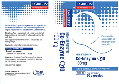 Lamberts Co-Enzyme Q10 100mg 60 Capsules - Plays an Essential Role in Providing All Our Cells with Energy