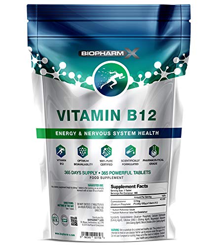 Vitamin B12 1000mcg (365 Vegan Tables / 1 Year Supply) Premium Grade / 100% Pure Certified & Maximum Strength