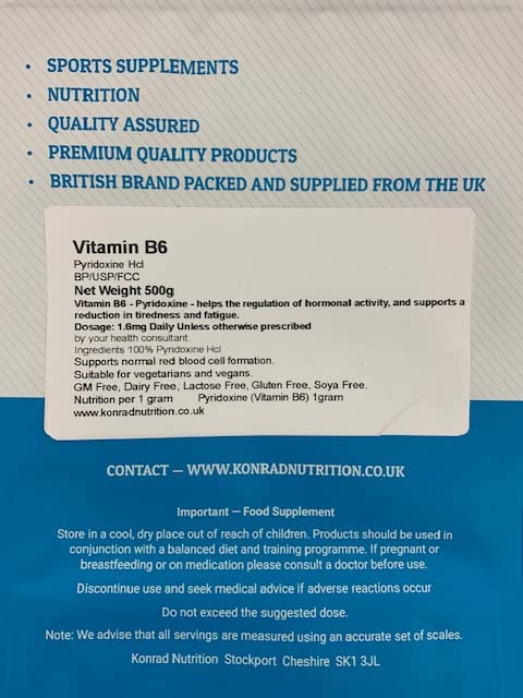 Konrad Nutrition Vitamin B6 Pyridoxine Hcl 100g Pure 100% Power
