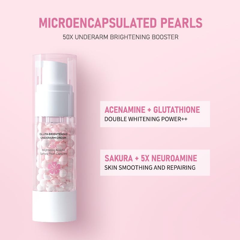 MrCuvaryas Sakura Gluta Underarm Whitening Cream,Intimate Area Skin Lightening Cream,Sakura Gluta Brightening Underarm Cream, Brightening Booster Pearl Capsules,Body Cream Whitening for Dark Spot Corrector