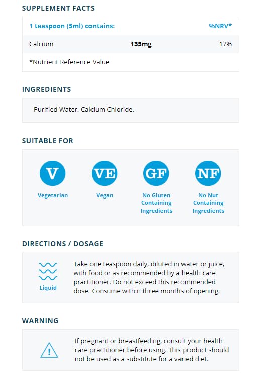 Metabolics Ionic Calcium Extra Strong Concentration | 135mg Per Dose- Calcium Liquid Supplement 100ml | UK Made Supplement- No Additives