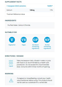 Metabolics Ionic Calcium Extra Strong Concentration | 135mg Per Dose- Calcium Liquid Supplement 100ml | UK Made Supplement- No Additives