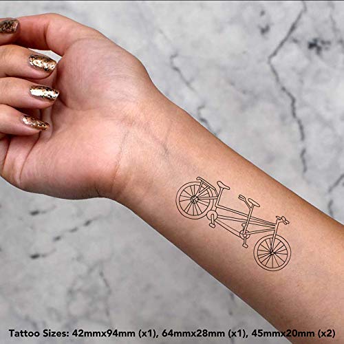 4 x 'Tandem Bicycle' Temporary Tattoos - Water Resistant, Skin-Safe, Non-Toxic Transfers, Mixed Sizes (TO00014156)