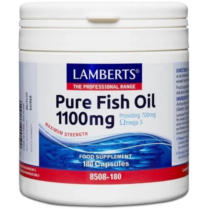 Lamberts Pure Fish Oil 1100mg – High Strength Omega 3 Supplement – 355mg EPA & 237mg DHA – 180 Capsules