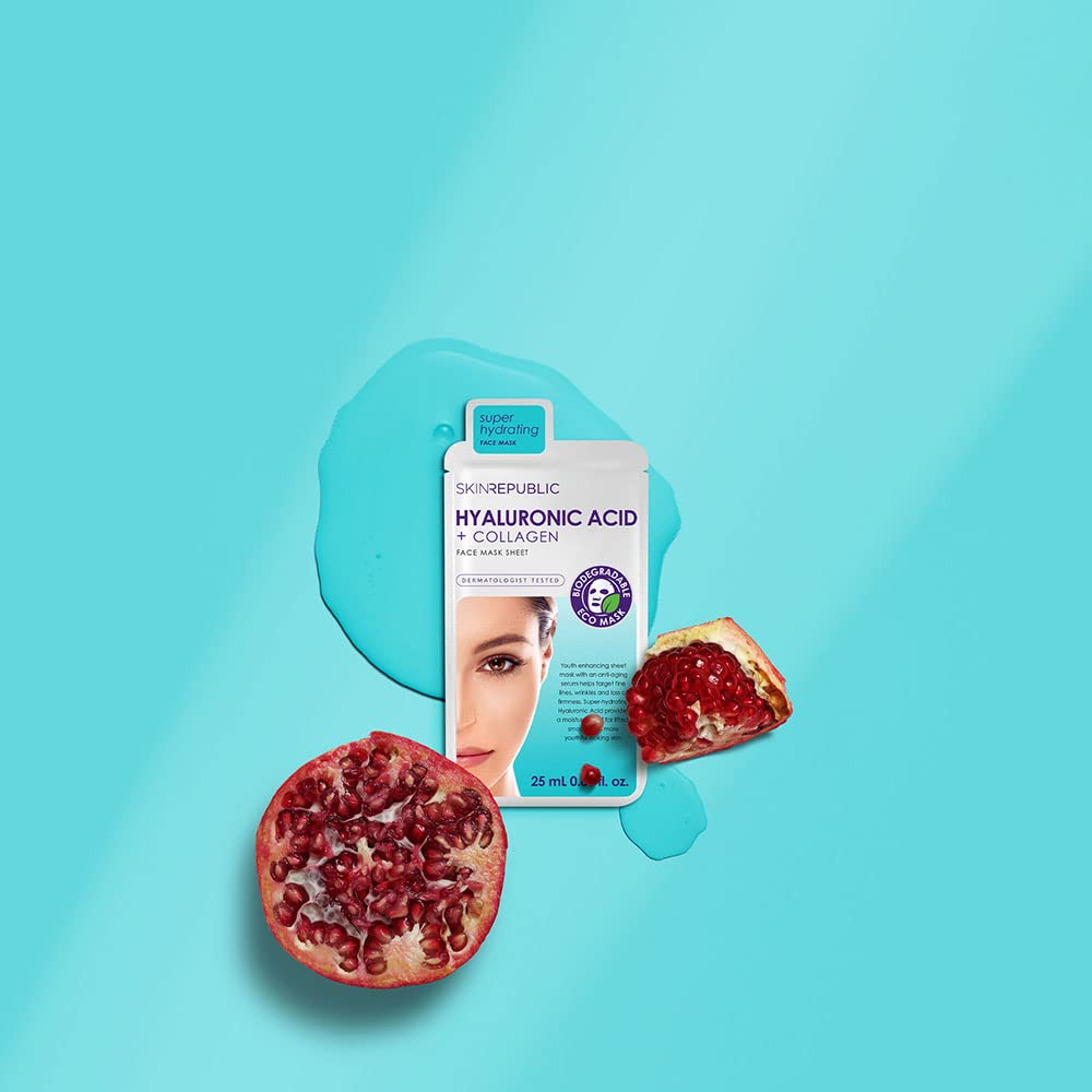 Skin Republic Hyaluronic Acid & Collagen Face Mask, For Younger Looking Skin, Helps with Fine Lines and Wrinkles, Long Lasting Hydration, 25ml TRIO