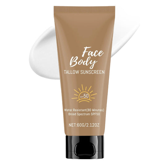 Tongyend Tallow Sunscreen SPF50+ Face & Body Sun Cream | Broad Spectrum UVA/UVB Protection | Face Sun Cream SPF 50 | Natural Tallow & Shea Butter | Non-Greasy + Lightweight | 60g Travel-Friendly