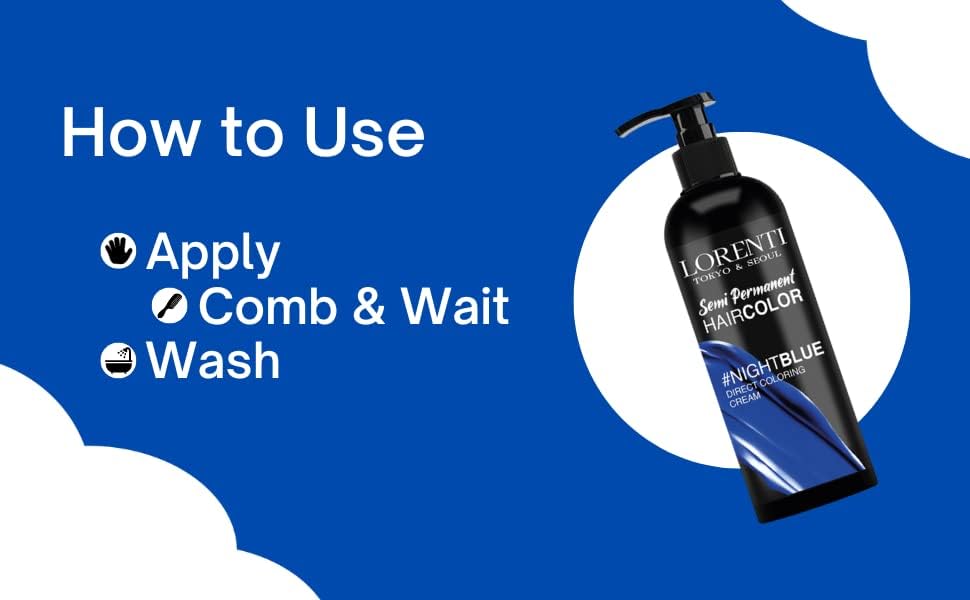 Lorenti Semi Permanent Direct Coloring Cream | Long Lasting Hair Colour Result | Night Blue 250 ml