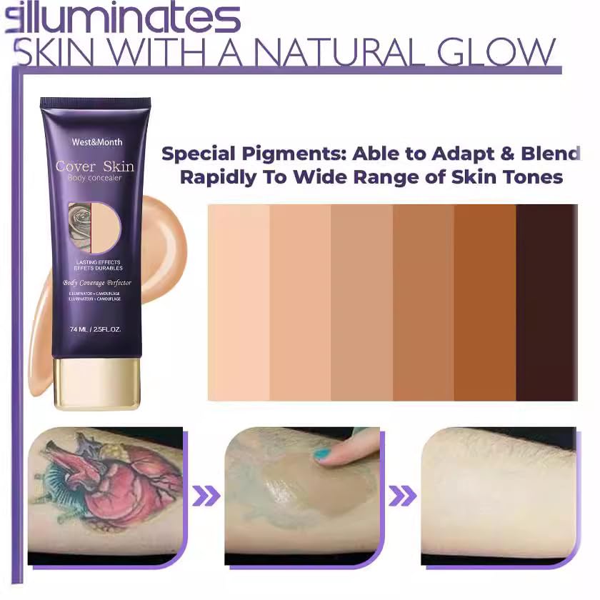 QUIWEN Body Concealer Tattoo Cover Up Makeup, Leg And Body Makeup Concealer Full Coverage To Cover Veins, Long Lasting Sweatproof Natural Gloss Foundation