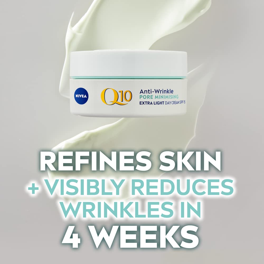 NIVEA Q10 Anti-Wrinkle Power Pore Minimising Day Cream SPF 15 (50ml), Anti-Wrinkle Face Cream with Skin Identical Q10 and Algae Extract, Face Cream for More Refined Skin