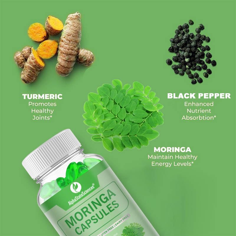 AlphaStateSciences Mighty Organic Moringa: Immune Boosting Capsules with Turmeric & Pepper - 120 Softgels (2 Month Supply)